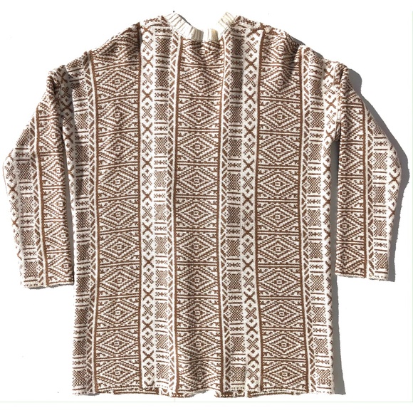 Old Navy Fair Isle Jacket Women S Cardigan Sweater Open Front Casual Camel Cream - Picture 2 of 6